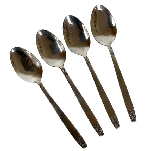 Rogers by Stanley Roberts Danesmore 4 Oval Soup Spoons Satin Stainless Steel 70s - Picture 1 of 4